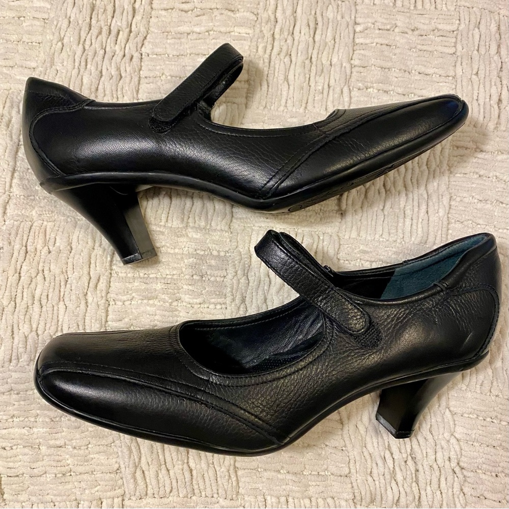 SOLD Nurture Women’s Black Leather Mary Jane Style Square Toe Heels